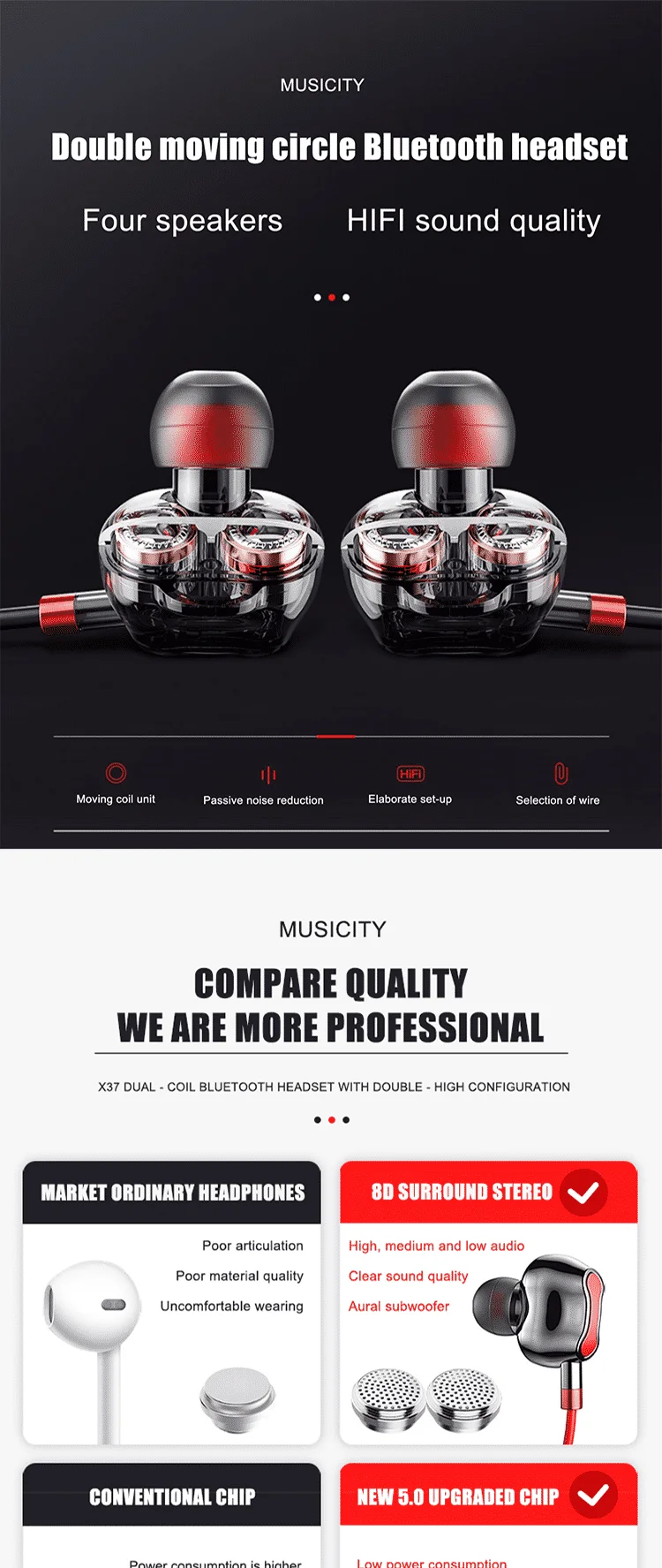 2019 Original Fcc Headphones 5 0 Wireless Earbuds Headset Bluetooth Earphone kit speakers