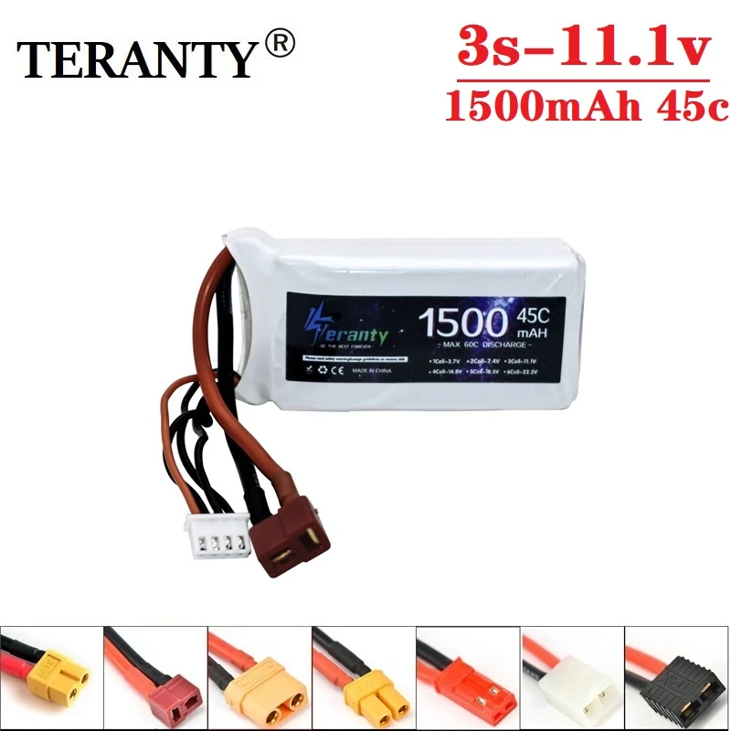 고출력 3S Lipo 배터리 11.1v 1500mAh 45C 충전식 배터리, RC 자동차 보트 비행기 헬리콥터 드론 T/XT60/JSTPlug 포함