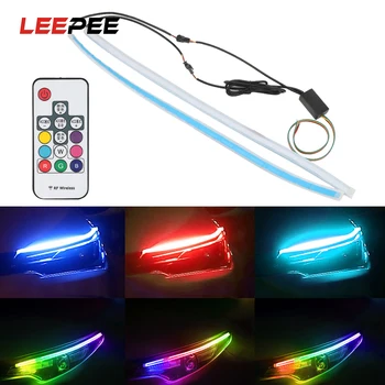 

LEEPEE 2Pcs/set DRL Flexible RF Remote Control Car RGB Daytime Running Light Turn Signal Lights Universal Multicolor LED Strip