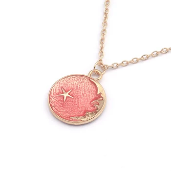 

Sweet Pink Coin Star Pendant Necklace For Women Cute Charming Female Wedding Accessories Fashion Party Jewelry Girl Gifts