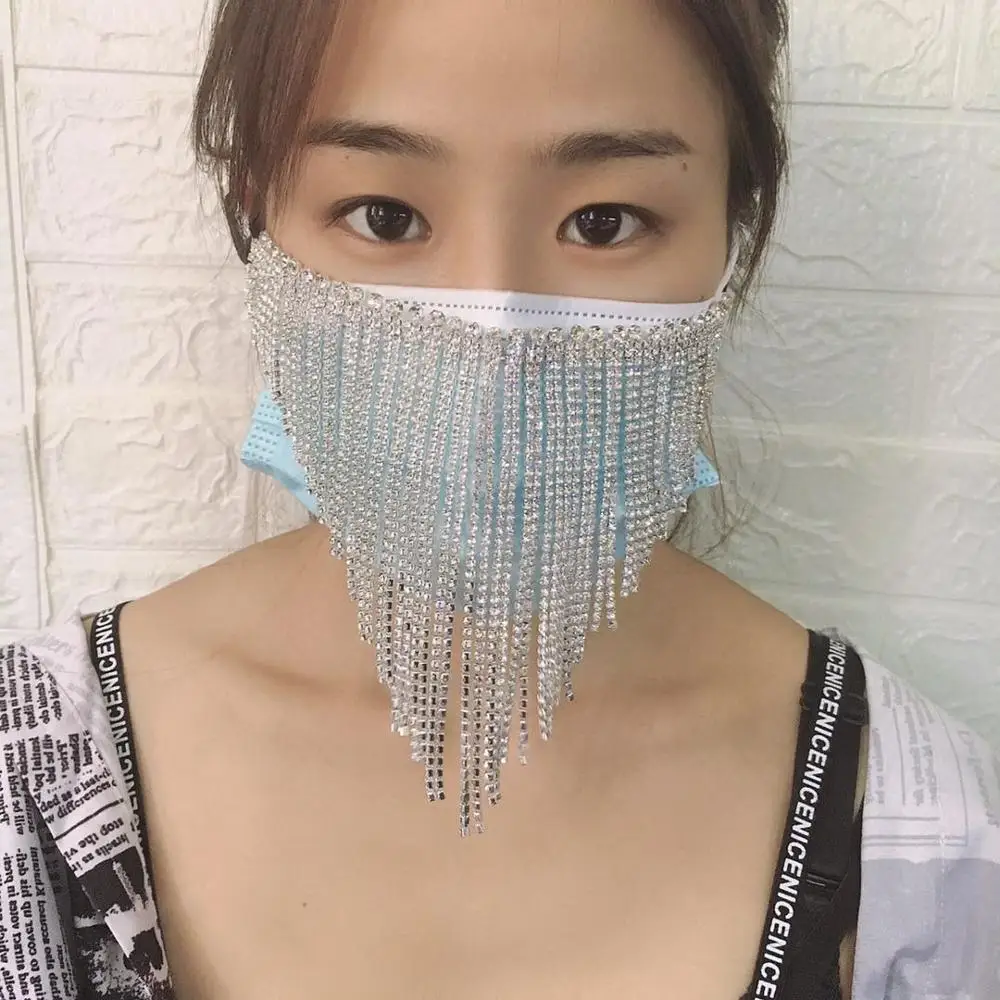 

Luxury fashion female triangle tassel mask Crystal Rhinestone Jewelry mask elegant noble party dance mask