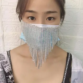 

Luxury fashion female triangle tassel mask Crystal Rhinestone Jewelry mask elegant noble party dance mask