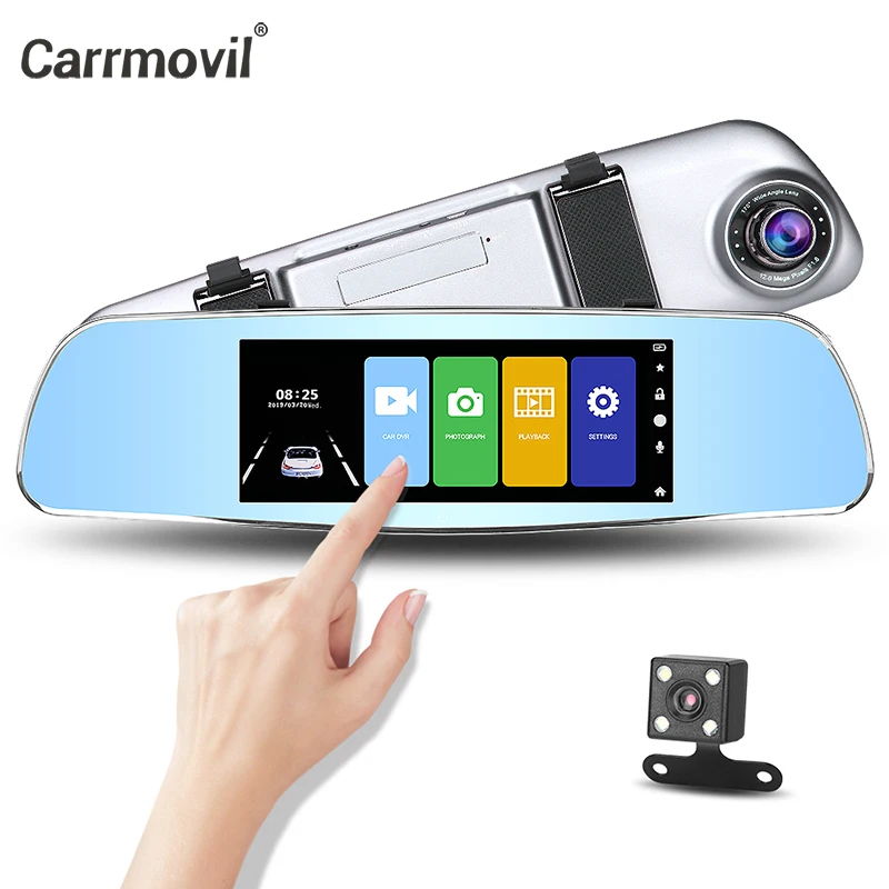 

Carrmovil 7inch Full HD IPS Touch Screen Car Rearview Mirror Camera Car Video Recorder Dual Lens Dash Cam Car DVR Registrator