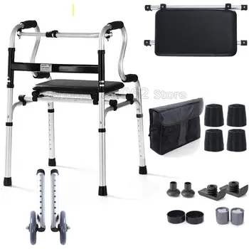 

Multi-use Foldable Elderly Walker Chair Adjustable Walking Assist Equipped Arm Rest Pad Equipped For Limited Mobility