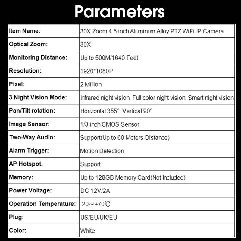 30X Zoom 500M WiFi ip-камера из алюминиевого сплава PTZ 1080P HD полноцветная камера ночного видения для наружного наблюдения с поддержкой точки доступа