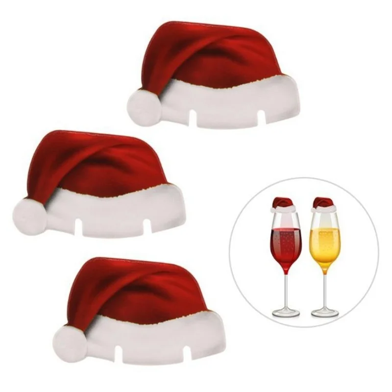 10 шт./лот Рождество Санта шляпа декоративный бокал для вина стильный и милый, идеально подходит для рождественские Вечерние