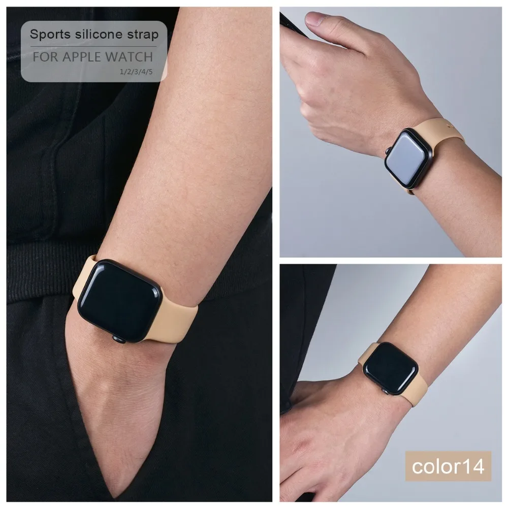 Мягкий силиконовый спортивный ремешок для Apple Watch 5 4 3 2 1 38 мм 42 мм, резиновый ремешок для часов Iwatch series 5 4 40 мм 44 мм
