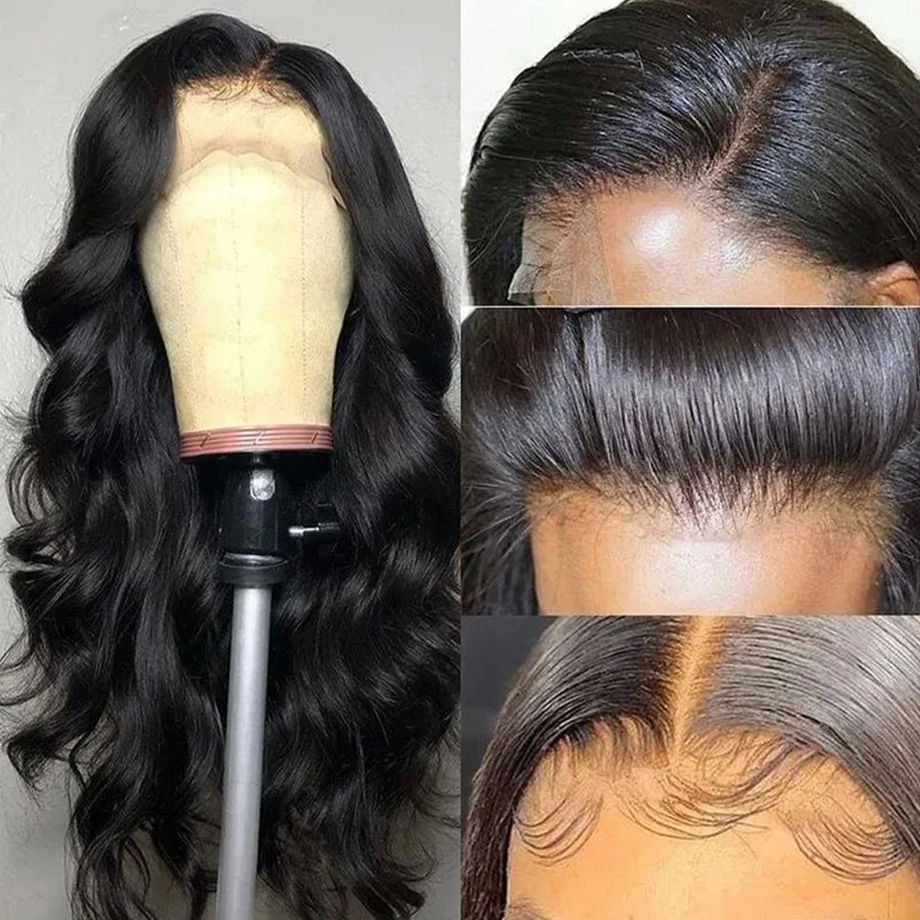 Transparent Body Wave Lace Frontal 13*4*1 Human Hair Wig Preplucked T part Long Length Hair Extensions 26 28inch 180% Density