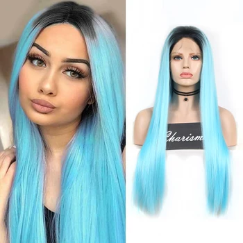 

Charisma Ombre Blue Wig Middle Part Long Straight Hair Synthetic Lace Front Wig for Women Cosplay Wigs with Natural Hairline