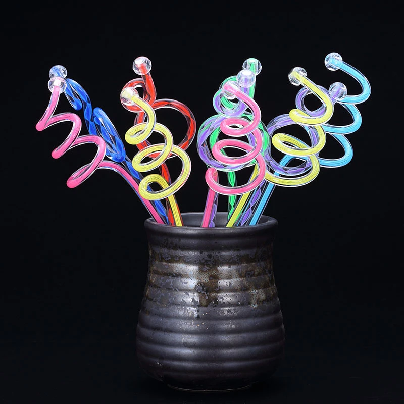 

10pcs 23cm/29cm Acrylic Fruit Cocktail Pick Stick Spoon, Spiral Pattern Bar Teadrop Spoon Cocktail Pick Whisks Random Bar Tool