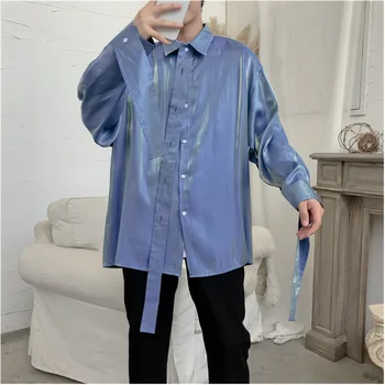 

2019 Spring And Autumn New Youth Popular Male Streamers Long-sleeved Shirt Solid Color Fashion Casual Jacket Black / Blue S-XL