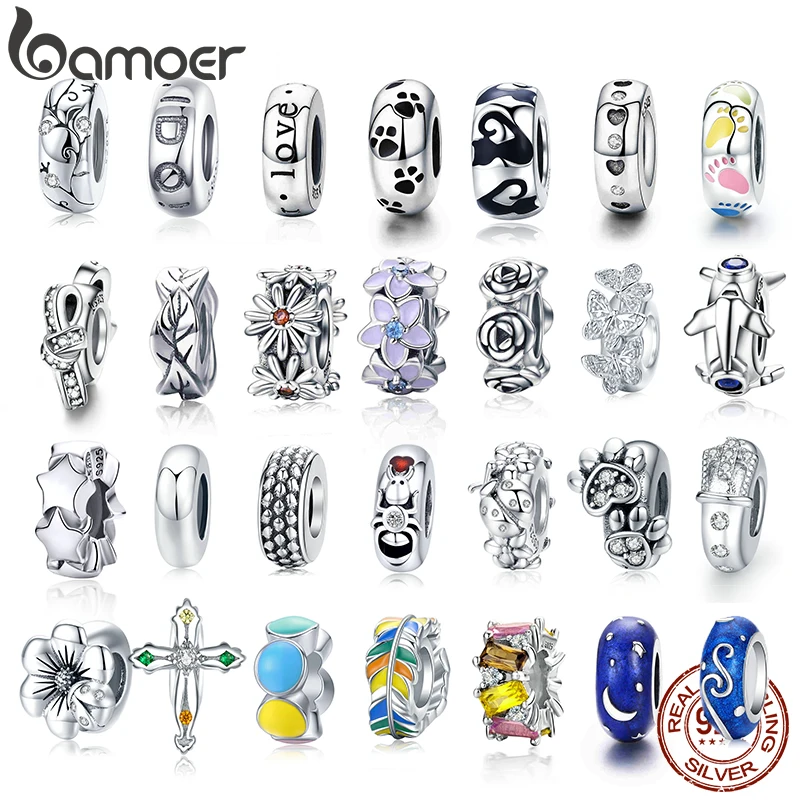 Bracelet DIY Charm-Fit Footprint Animal Love-Spacer Heart BAMOER 925-Sterling-Silver