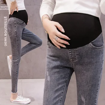 

New High Stretch Jeans Maternity Pants 2019 New Pregnancy Pants Spring Autumn Maternity Skinny Cropped Jeans Denim Jeans Woman