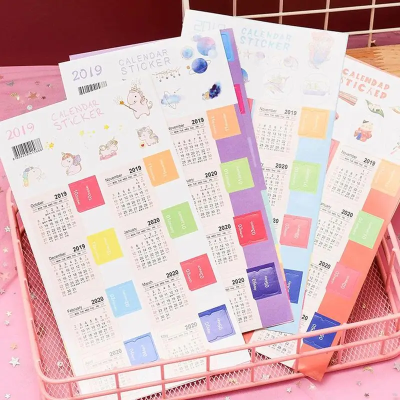 

2 Sheets/pack2019 To 2020 Calendar Index Sticker Planner Sticker Calendar Stationery School Monthly Tab Index Notebook Z2R4