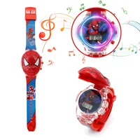 Disney Cartoon Deformation Flip Light Music Watch 21 Projection Toys Spider-Man Frozen Princess Children's Toy Gift Watch