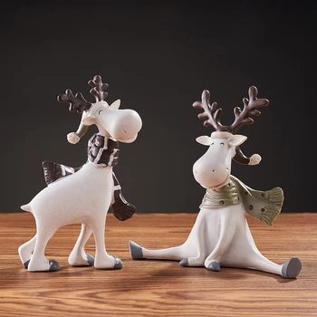 

Nordic Modern Cartoon Christmas elk Figurines Home Decoration Accessories Ceramic Cute Matte Light Color Ornament Fashion Gift