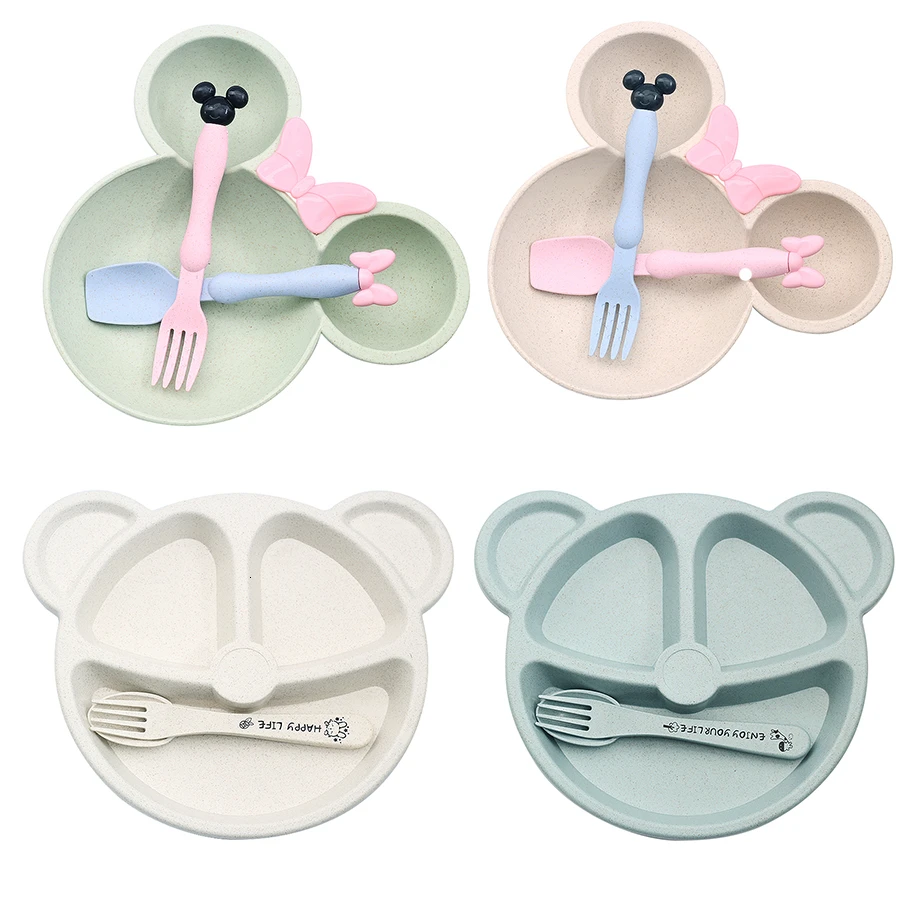 

3Pcs Baby Bowl+spoon+fork Feeding Food Tableware Cartoon Kid Dishes Eating Dinnerware Anti-hot Training Dinner Plate EcoFriendly