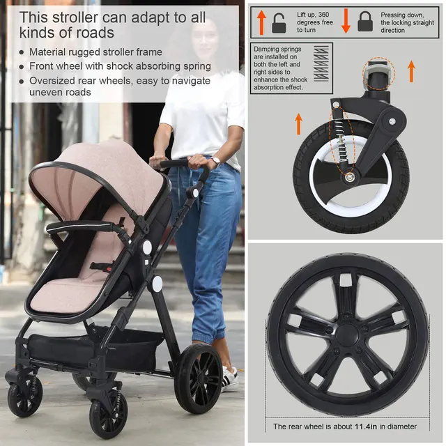 High-view Baby Stroller With Reversible Cradle And Luxury Seat 4