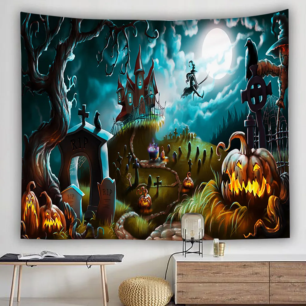 Halloween Decorations Moon Printed Tapestry Wall Hanging Beach Picnic Throw Rug Blanket Camping Tent Travel Party Suplies New | Дом и сад