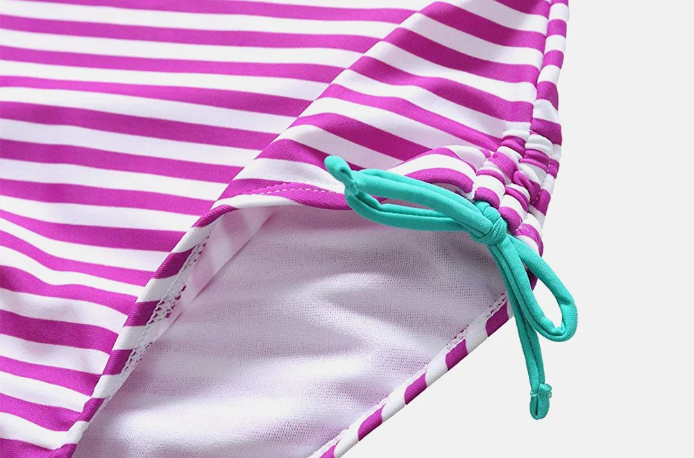Anfilia Girls' One-Piece Swimsuits Stripe Printed Swimwear Kids Side Tied Bikini Cute Beach Wear Children's One-piece Suits