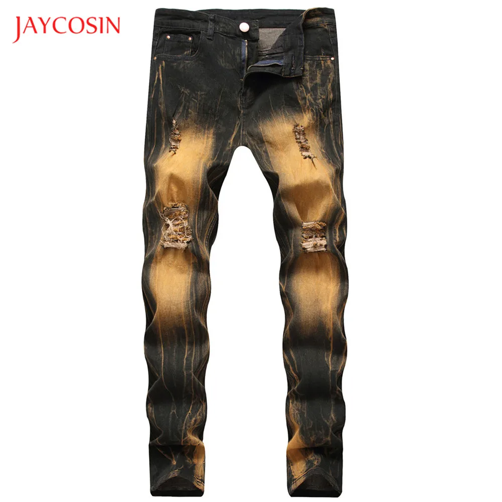 Jaycosin, мужские джинсы, брюки, повседневные, модные, стрейчевые, сплайсированные, облегающие, деним, джинсы-карандаш, Промытые, окрашенные, с дырками, средняя талия, брюки
