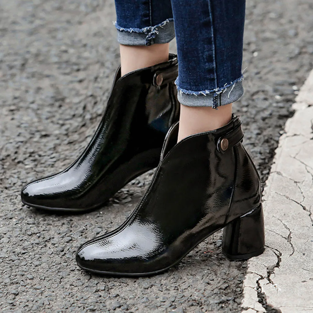 

Women's Ankle Boots Leather Winter Short Boot 2019 Office Lady Business Shoes High Heel Retro Simple Rome Martin Boot Formal