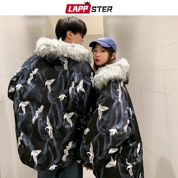 

LAPPSTER Crane Coat Japanese Streetwear Hooded Winter Jacket 2020 Mens Fur Collar Coat Hip Hop Parkas Korean Fashion windbreaker