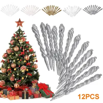 

New 12Pcs/Set Christmas Tree Icicle Props Fake Ice Hanging Ornaments Pendants Chritsmas Decorations for Home Party DIY Accessori