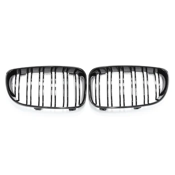 

For BMW E87 1 Series 2008 2009 2010 2011 2012 2013 Pair New Gloss Black 2 Double Slat Line Front Kidney Racing Grill Grille