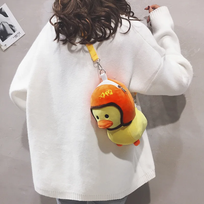 

Plush Bag WOMEN'S Bag New Style 2020 Cartoon Cute Little Duck Bag Solid Color Casual Versatile Crossbody Bag