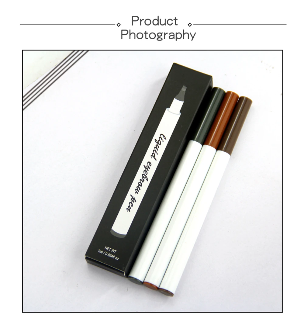 OEM Private Label Best Waterproof Mineral Liquid Eyebrow Pen 4 Heads Eye Makeup Pencil Custom