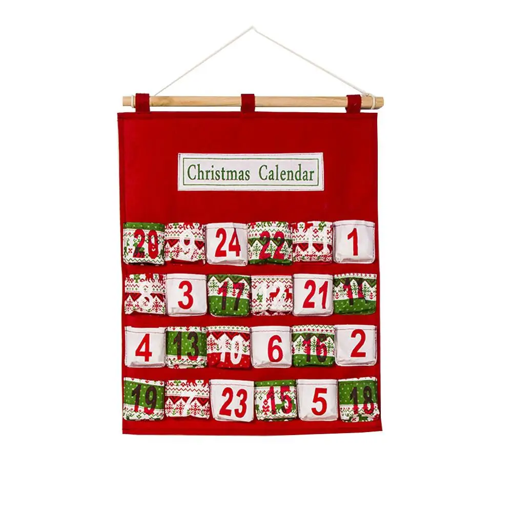 

Children Room Calendar Multi-pocket Floral Print Christmas Calendar Candy Storage Hanging Bag Decor handmade Home Decor