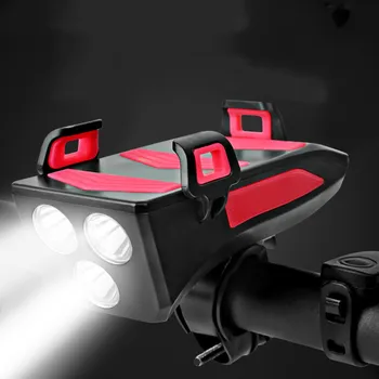 

3 In 1 Bike Light USB Highlight Bicycle Phone Holder Light Cycling Horn Led Light Power Bank Mobile Phone Bracket Rechargeable