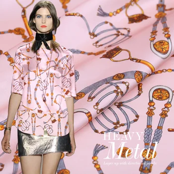 

Silk Dress Fabric With Chain Prints 2019 new Runway Fashion Sewing Material Mulberry Silk Satin Fabrics