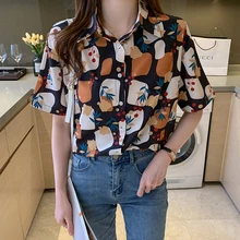 

summer short sleeve office women's shirt blouse for women blusas womens tops and blouses chiffon print shirts ladie's top