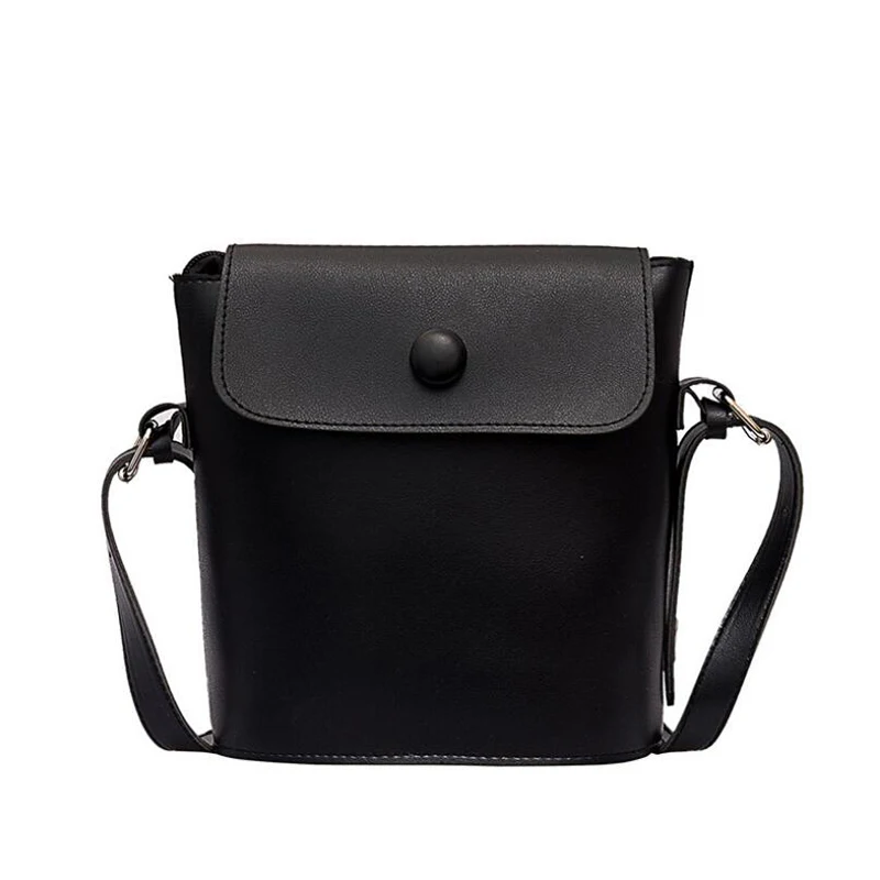 

Bucket bag Crossbody Wide Shoulder Straps Ladies PU Leather Simple Solid Shoulder Bag Women Messenger Bag