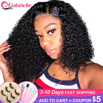 

Gabrielle Kinky Curly Short Human Hair Wig Pre plucked 180% Density Lace Front Wigs For Women Curly Bob Wigs Brazilian Remy Hair