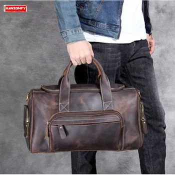

Men Handbags Shoulder Luggage Bag Crossbody Bags First Layer Cowhide New Retro Large Capacity Travel Crazy Horse Leather Male