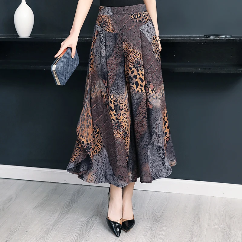 Women Pants Loose Bohemian High-Waist Wide Calf-Length Plus-Size Summer