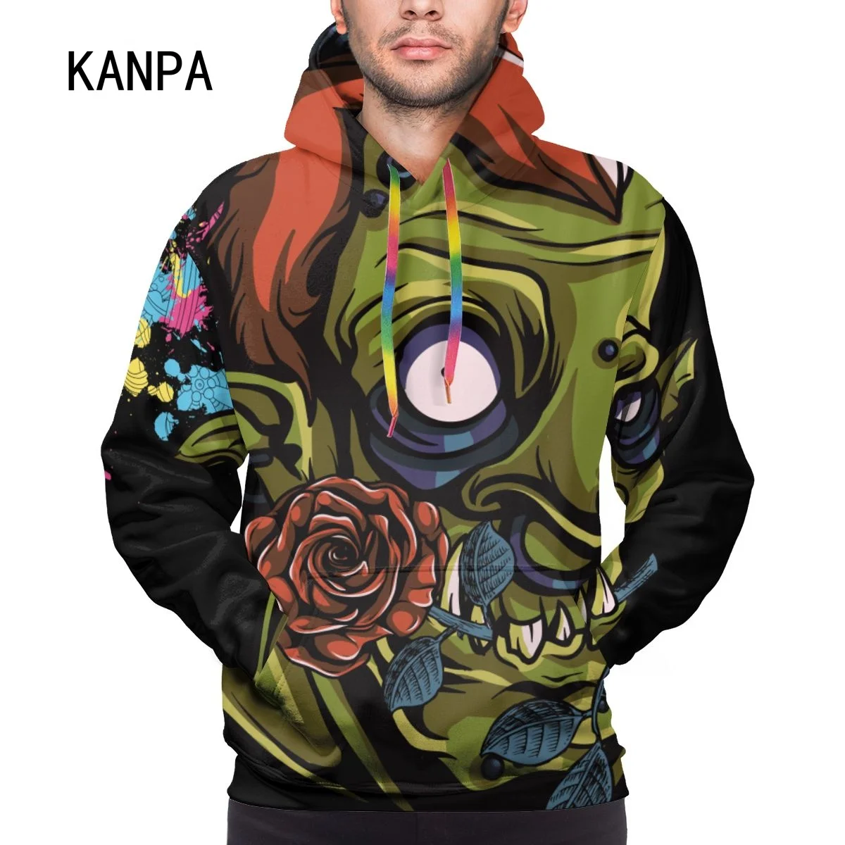 Мужская толстовка с капюшоном Kanpa зеленая унисекс 3D принтом демона и граффити