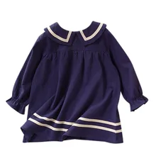 От 3 до 8 лет; детское Хлопковое платье для девочек; модное Повседневное платье в полоску с длинными рукавами и отложным воротником