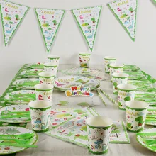 Праздничный набор столовой посуды динозавра тарелка чашки крышка стола нож вилка ложки день рождения принадлежности украшения для 10 детей