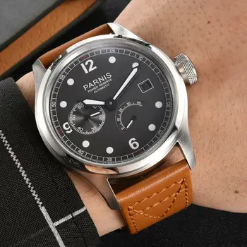 

46mm PARNIS gray / black dial power reserve date Luminous automatic WATCH Leather strap ST 2530 mechanical mens watch