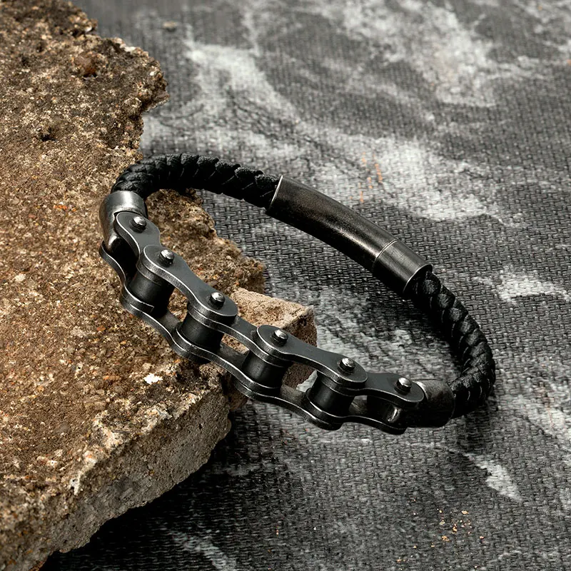OSTAN Bracciale Uomo Acciaio Inossidabile - Cinturino Motociclista, 21.5cm, Design Pesante - Foto 4