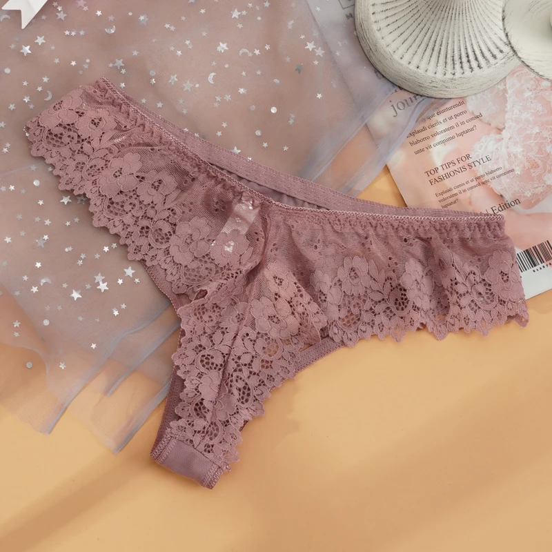 Lace Thong Panties - Sexy Transparent Embroidery G-String Underwear