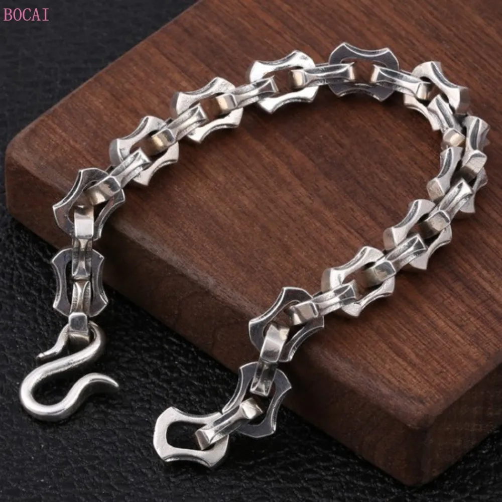 US $57.76 BOCAI S925 Sterling Silver Bracelet For Men 2021 New Fashion Retro Thai Silver Domineering Hand Chain Pure Argentum Jewelry