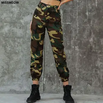 

MISSMEOW women's Camouflage Casual High waist pocket cargo pants pantalon femme Beam foot push size joggers trousers women