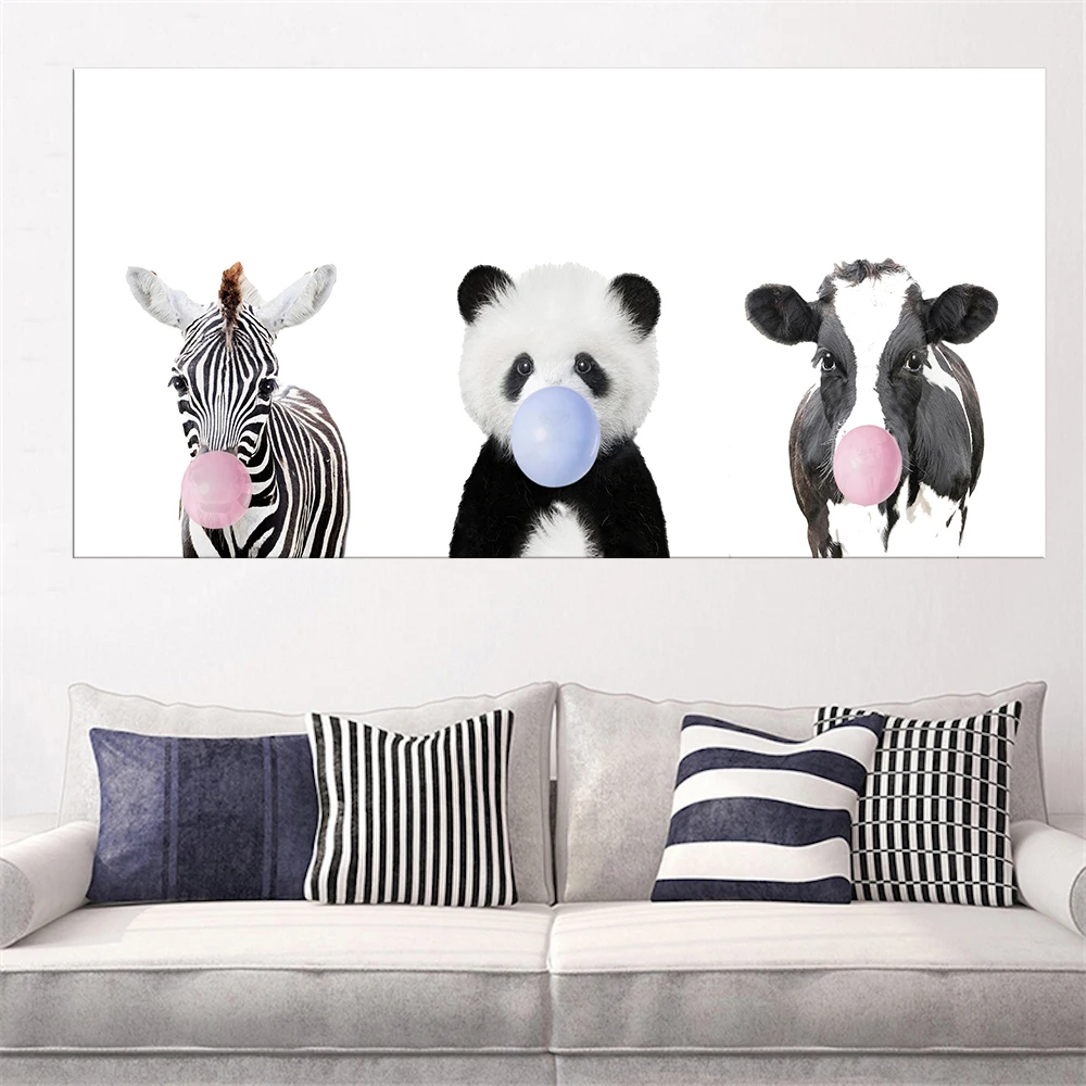 Extra Large Panda Cow And Zebra Animal Bubble Gum Wall Painting Modern Art Print Picture Artwork Canvas for Living Rom | Дом и сад