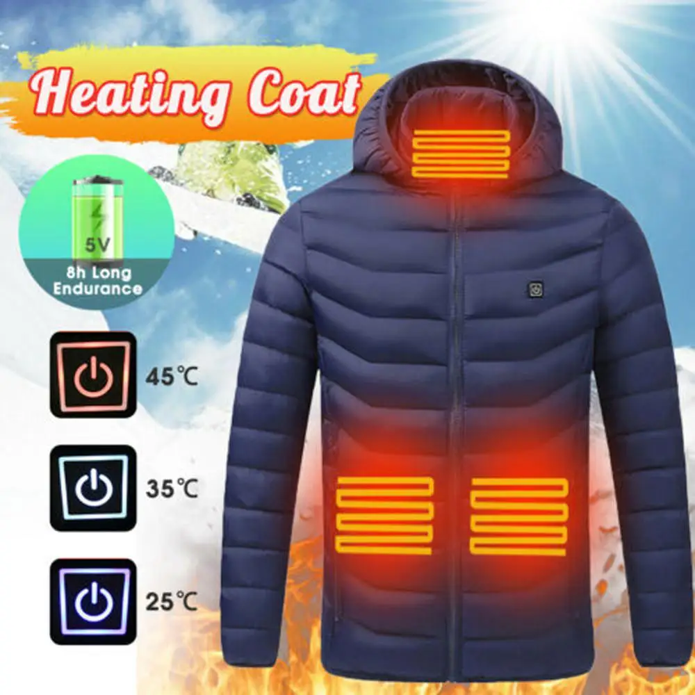 

Outdoor Men's Smart USB Warm Coat Jacket Abdomen Back Neck Four Electric Heating Warm Cotton Clothes Autumn Winter Casual Jacket