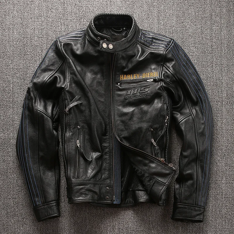 Promotion HA115 Read Description ! BIG size super quality men's genuine cow leather coat cowhide leather rider jacket